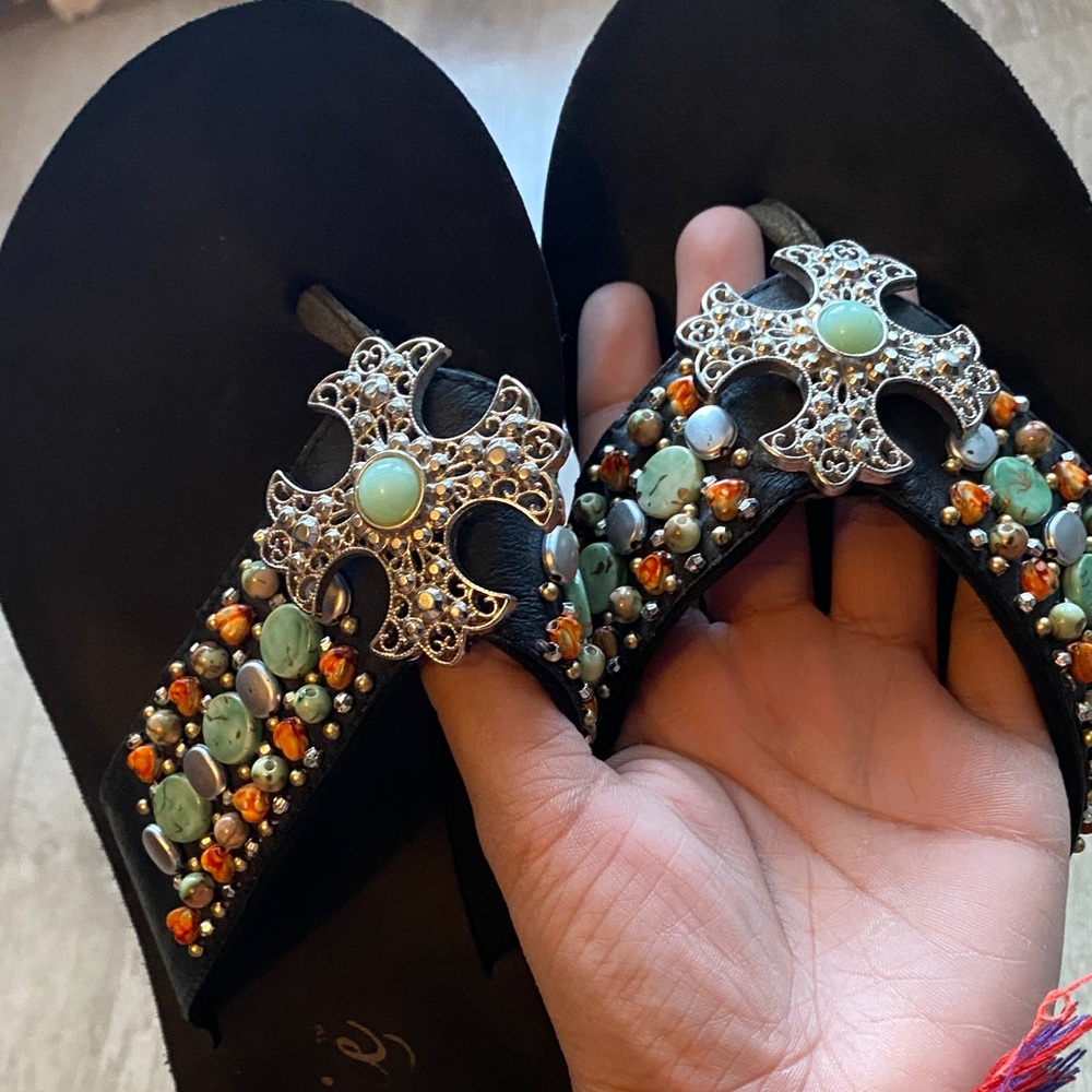 Black Platform Wedge Thong Sandals